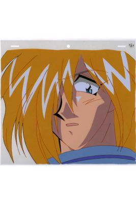 an anime picture of a woman with blonde hair and blue eyes