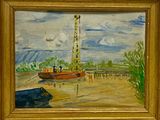 une image d'un tableau représentant un bateau sur l'eau