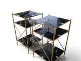 three shelves with glass top and gold metal legs