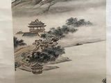 chinese scroll painting of a mountain landscape with pagodas and pagodas