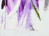 a painting of purple flowers in a vase on a table