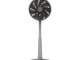 a close up of a fan on a stand with a white background