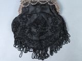 vintage black beaded purse with fringes and lace trim