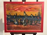 a picture of a painting on a easel in a room