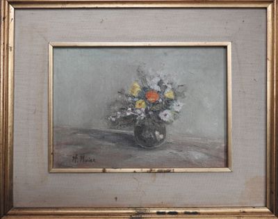 une peinture de fleurs dans un vase sur une table