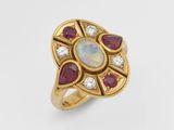 an oplite, ruby and diamond ring