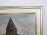 a painting of a building with a clock on it