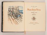 a book with a drawing of a boat on it