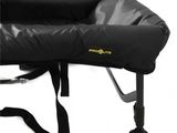 a close up of a baby seat on a white background