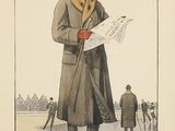 drawing of a man in a top hat and coat holding a map