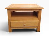 an image of a small wooden table with drawers