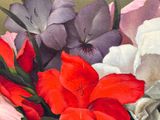 a painting of flowers in a vase on a table