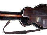 une image représentant un étui à guitare auquel est attachée une sangle de guitare