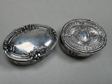pair of antique silverplated oval boxes with floral designs