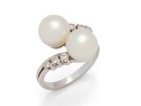 a white pearl and diamond ring