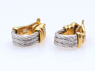 Boucles d'oreilles en forme de manchette, bicolores or et argent