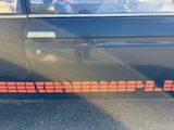a black car with a red stripe on the side of it