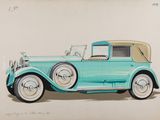 dessin d'une voiture bleue avec un capot et un toit de couleur beige