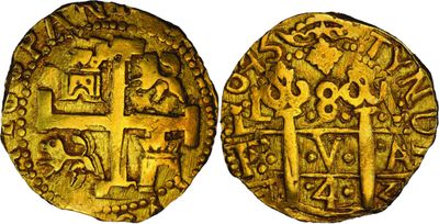 a gold coin with a cross on the front and a cross on the back