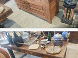 deux photos d'une table sur laquelle se trouve un vase