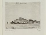 three drawings of a mountain range with trees and mountains in the background