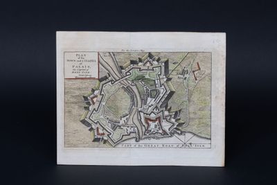 an old map of a city with a castle in the middle of it