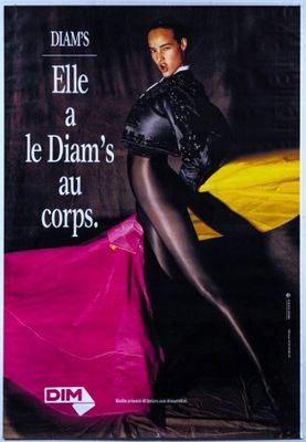 a poster advertising a woman in tights and stockings with a pink cape