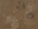 drawing of a child sitting on the ground with a bowl of food in front of her