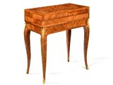 an image of a small wooden table with a drawer on top of it