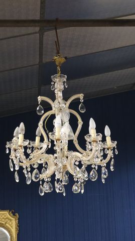 Lustre à pampilles à huit bras de lumière, H : 90