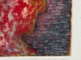 an image of a painting of a woman ' s head with red paint on it