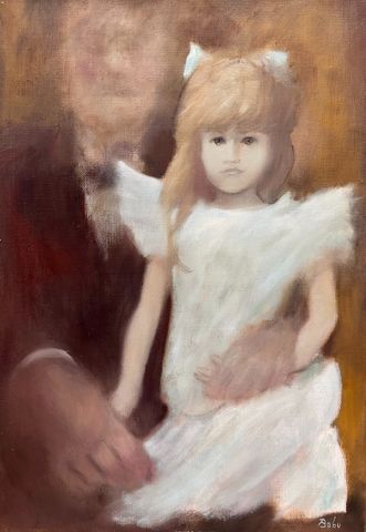 Marie-Lise BABU (1931-?) « Portrait de fillette ». Huile sur toil