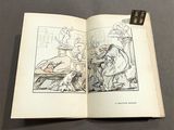 an open book with a drawing of a man and a woman