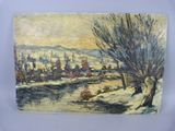 an image of a painting of a snowy landscape with a tree