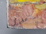 a painting of a sunflower on the wall of a room