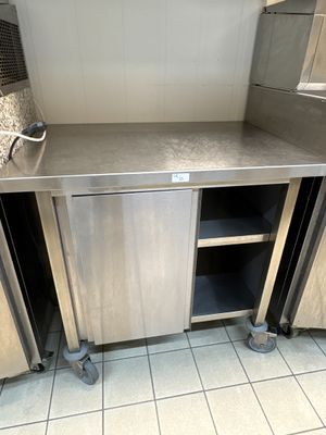 un comptoir en acier inoxydable dans une cuisine commerciale