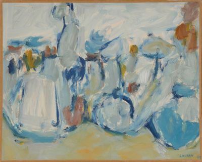 une image représentant un tableau sur lequel figurent un vase et une cruche posés sur une table