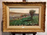 une image représentant un tableau de paysage avec un arbre au premier plan