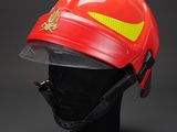 a close up of a fireman ' s helmet on a mannequin head