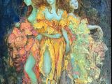 tableau représentant trois femmes en robe jaune, debout les unes à côté des autres