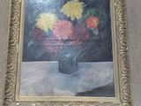 une peinture de fleurs dans un vase sur une table
