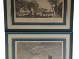 two framed pictures of a river scene with boats in the water