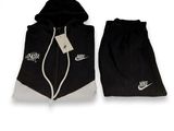 black and white jacket and pants with hoodie on white background