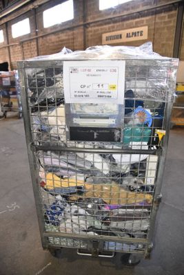 a metal cart with a bunch of electronics inside of it