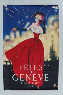 Affiche originale "Fêtes de Genève 1948" de Samuel Junod, Ge…