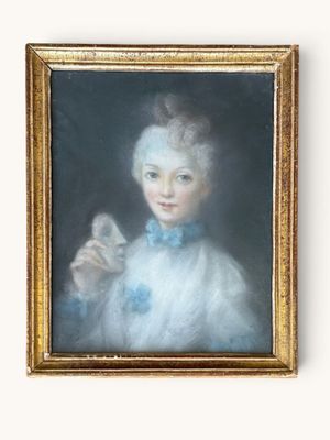 École française XVIIIe siècle. Jeune femme au masque.