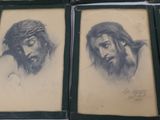 three framed pictures of jesus with a beard and a cross