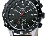 men ' s watch with black dial and black leather strap