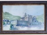 une photo d'un tableau représentant un château accroché au mur