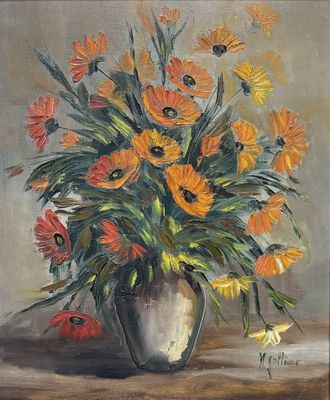 painting of a painting of a vase of flowers on a table